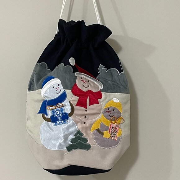 Winter Scene Holiday Snowman Applique Material Bag - Picture 1 of 10